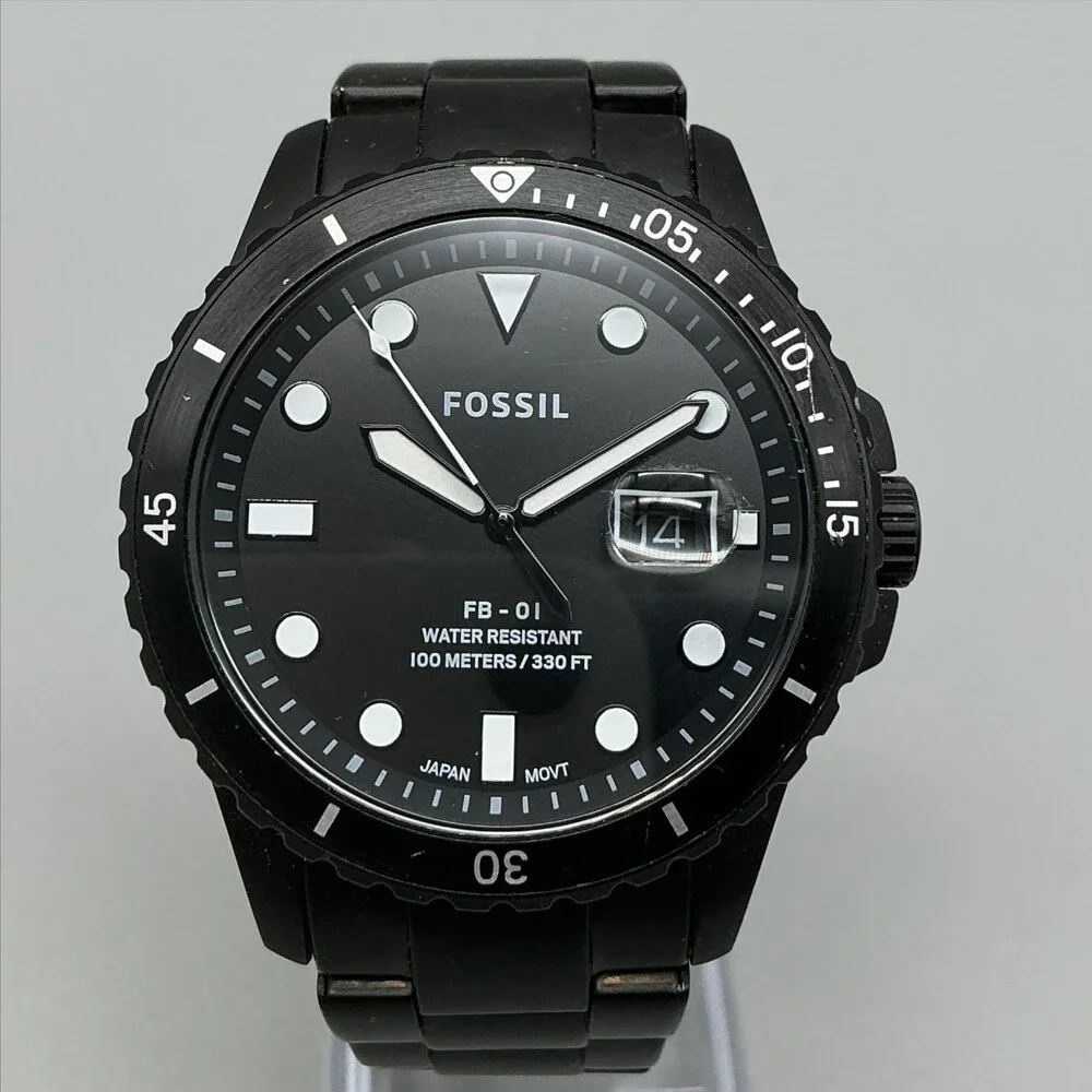 Fossil FB-01 FS5659 Mens Watch 42mm Black Stainless 100M New Battery 6.5